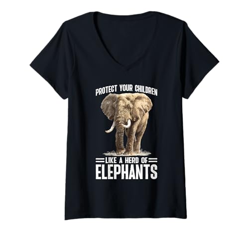 Damen Protect Your Children Like A Herd of Elephants - T-Shirt mit V-Ausschnitt von Naturerziehung Liebesinstinkt