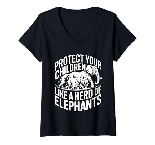 Damen Protect Your Children Like A Herd of Elephants - T-Shirt mit V-Ausschnitt von Naturerziehung Liebesinstinkt