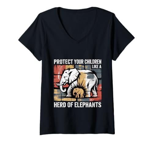 Damen Protect Your Children Like A Herd of Elephants - T-Shirt mit V-Ausschnitt von Naturerziehung Liebesinstinkt