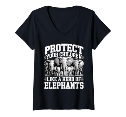 Damen Protect Your Children Like A Herd of Elephants |- T-Shirt mit V-Ausschnitt von Naturerziehung Liebesinstinkt