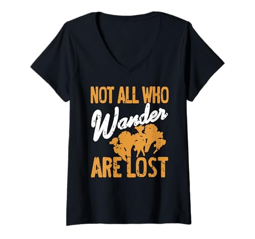Damen In Tiefen Wäldern Auf Pilzsuche Lustig Spruch T-Shirt mit V-Ausschnitt von Naturfans Wanderer Und Pilzsammler