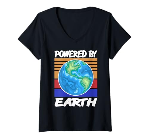 Damen Von Der Erde Gespeist Natur Energie Retro Humor T-Shirt mit V-Ausschnitt von Naturfreunde Umweltschützer Retro Stil