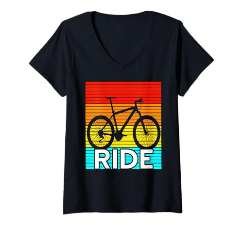 Damen Fahre Retro Radfahren Vintage Mountainbike Abenteuer T-Shirt mit V-Ausschnitt von Naturfreunde und Radfahr-Enthusiasten