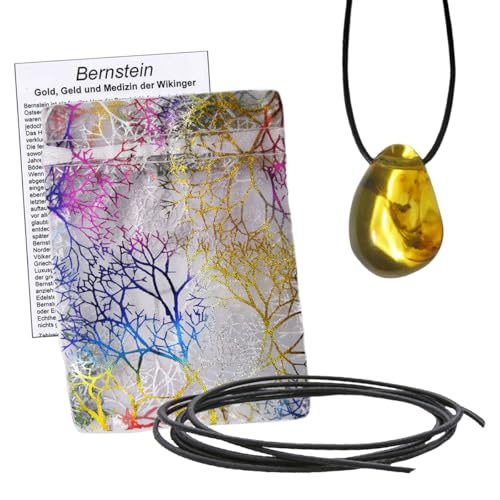 Naturheilmittel Heilsteine Methusalem GmbH Neu-Ulm Bernstein Anhänger 20-25 mm Baltischer Natur Bernstein (Ostsee) mit Täschchen Blume des Lebens & Band. 60072-1 von Naturheilmittel Heilsteine Methusalem GmbH Neu-Ulm