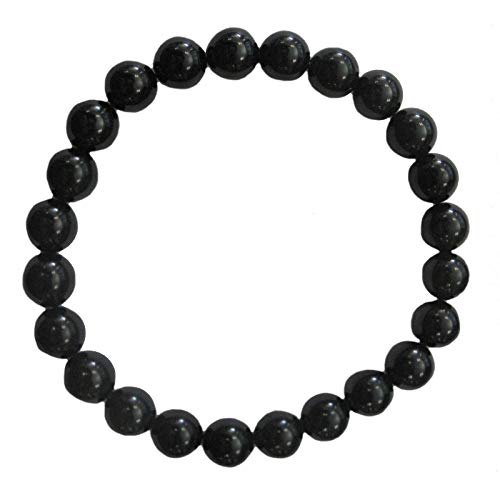 Methusalem SCHUNGIT Shungite ARMBAND für Damen mit Wirkung für Power + Energie + Schutz. 8mm elastisches Kugelarmband aus KARELIEN mit Stofftäschchen & BESCHREIBUNG. 95430-HS8 von Methusalem