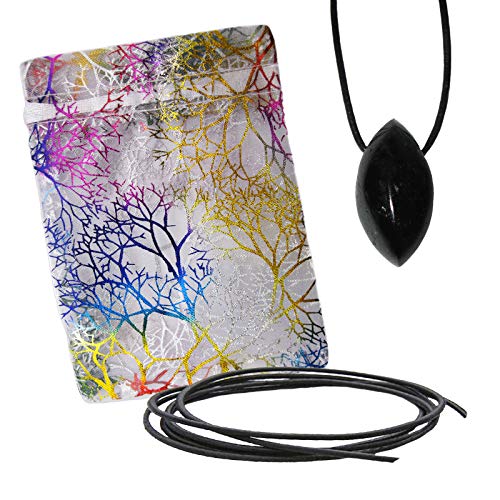 Turmalin schwarz (Schörl) Schutzstein Horus Auge - ca. 1,5 x 3 cm Schutz Amulett Anhänger formschön geschliffen + Lederband + Täschchen Blume des Lebens. 81784 von Naturheilmittel Heilsteine Methusalem GmbH Neu-Ulm