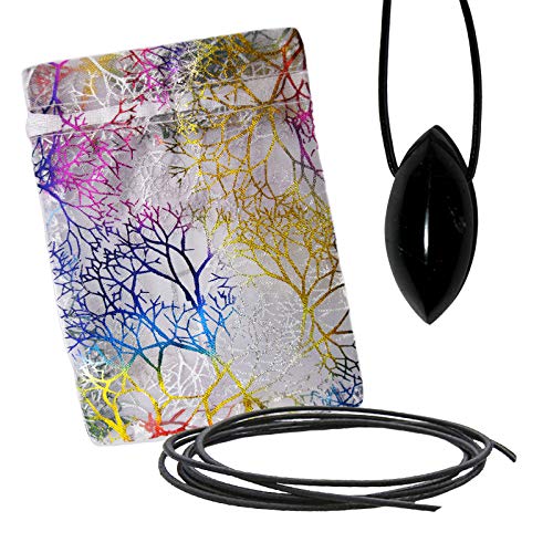 Turmalin schwarz (Schörl) Schutzstein Horus Auge ca 2 x 4,5 cm Schutz Amulett Anhänger formschön geschliffen + Lederband + Täschchen Blume des Lebens. 81784-1 von Naturheilmittel Heilsteine Methusalem GmbH Neu-Ulm