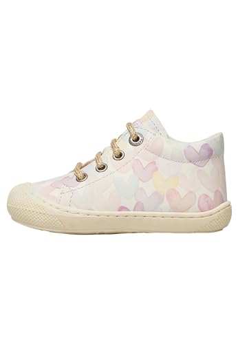 Naturino Cocoon-Lauflernschuhe aus Leder mit Herz-Print-Weiß, Weiß-Rosa 26 von Naturino