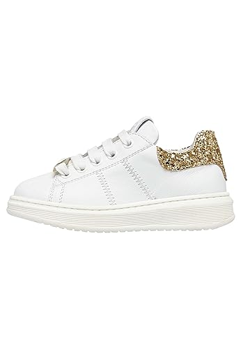 Naturino OLLIP Zip-Sneakers aus Leder und Glitter-Weiß, Weiß-Platin 39 von Naturino