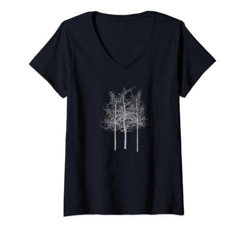 Damen Bäume Wald Natur Minimalistisches Motiv Minimalismus T-Shirt mit V-Ausschnitt von Naturliebe - Minimalismus und Geschenkideen