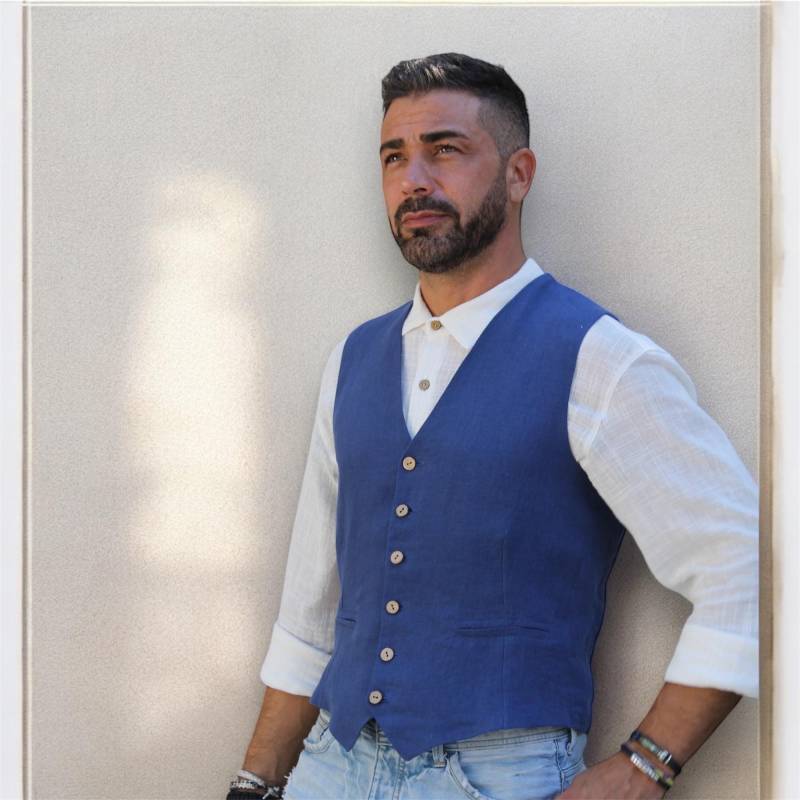 Herren Leinenweste Slim Fit Lässige Bräutigam Weste von Naturlinen