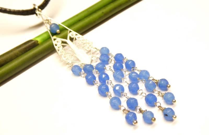 Anhänger Silber Mit Achat Steinen, Aus Sterlingsilber Filigran Gearbeitet von NaturprodukteBG