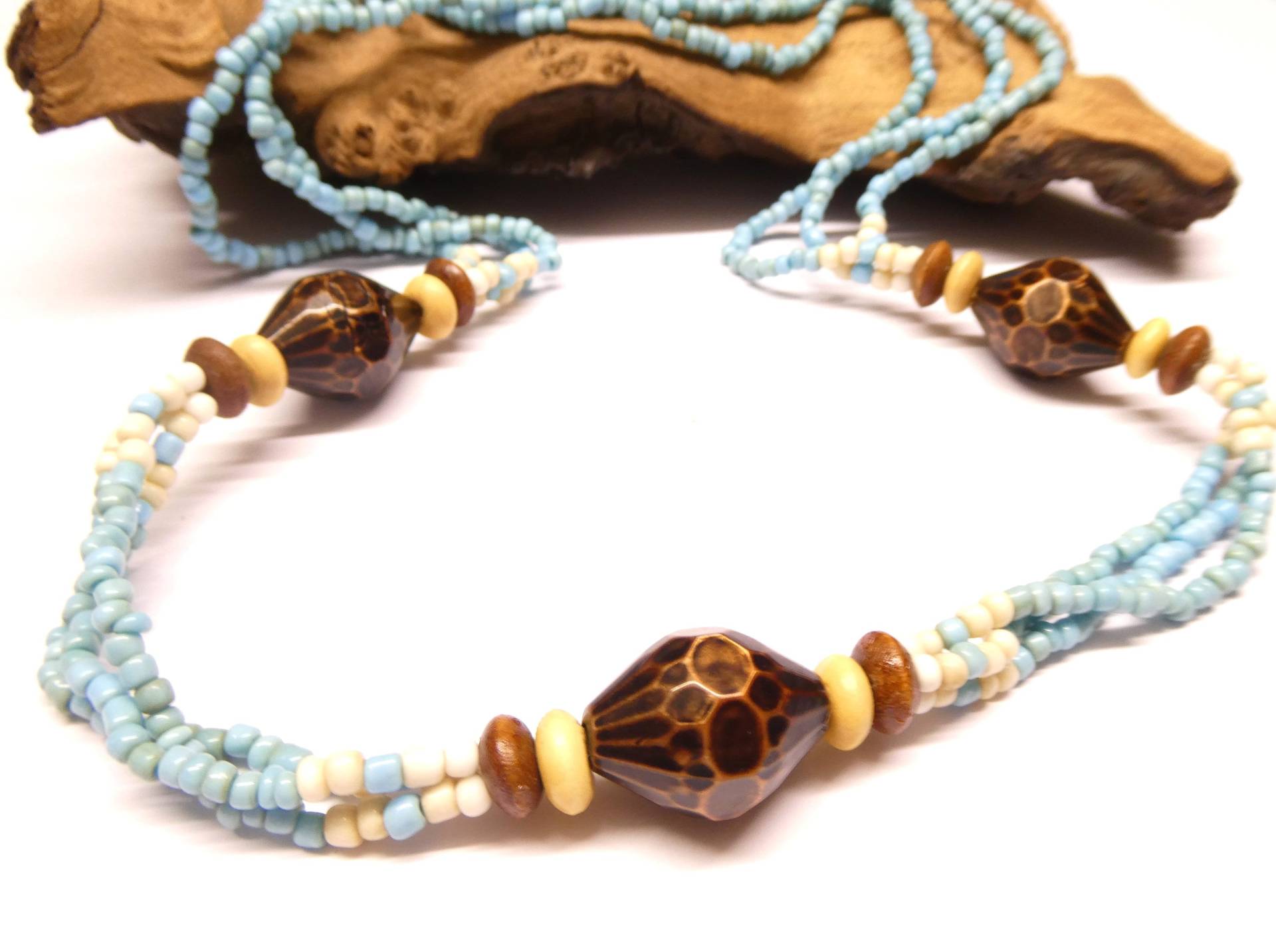 Halskette Keramikperlen Holz , Handarbeit Bali von NaturprodukteBG