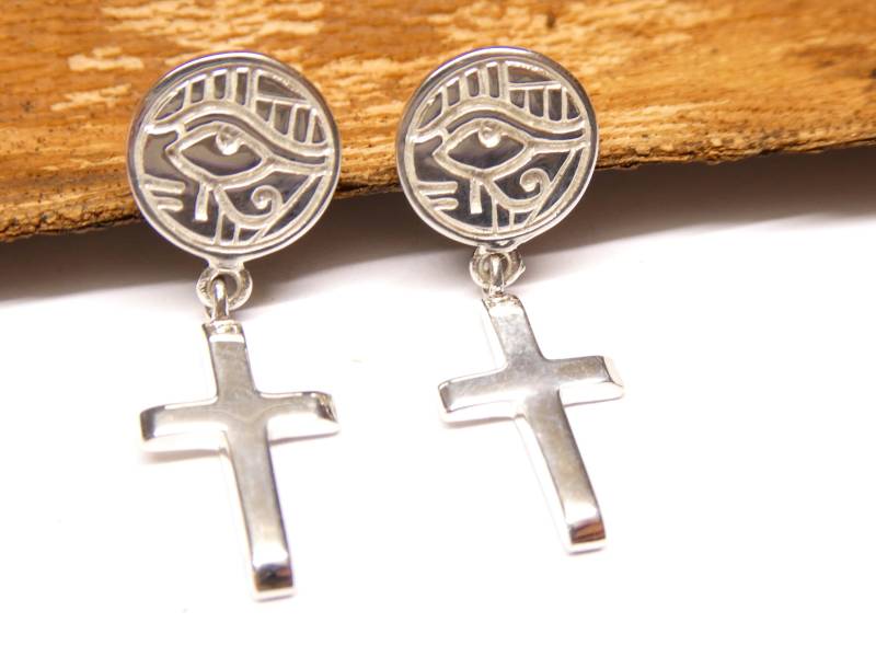 Ohrhänger Silber , Motiv " Das Dritte Auge - Kreuz Sterlingsilber Ohrschmuck von NaturprodukteBG