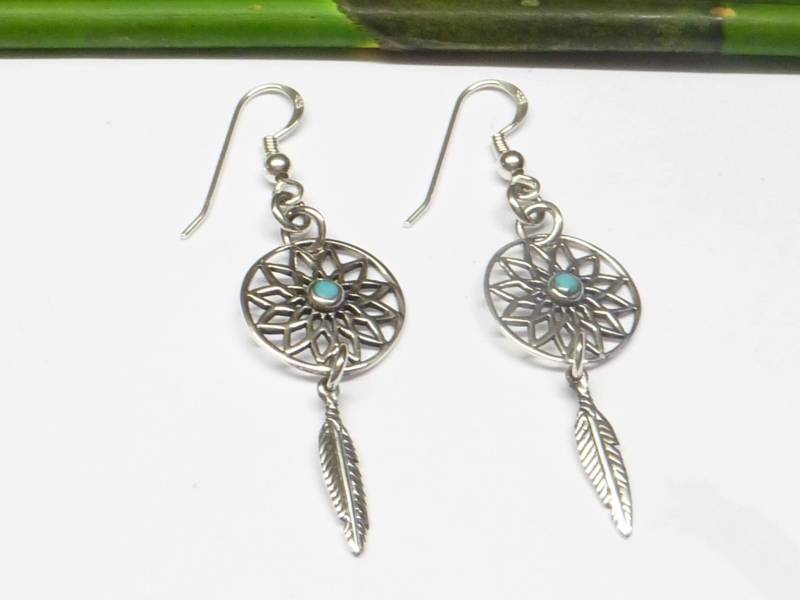 Ohrhänger Silber , Motiv " Traumfänger Sterlingsilber Türkis Ohrschmuck von NaturprodukteBG