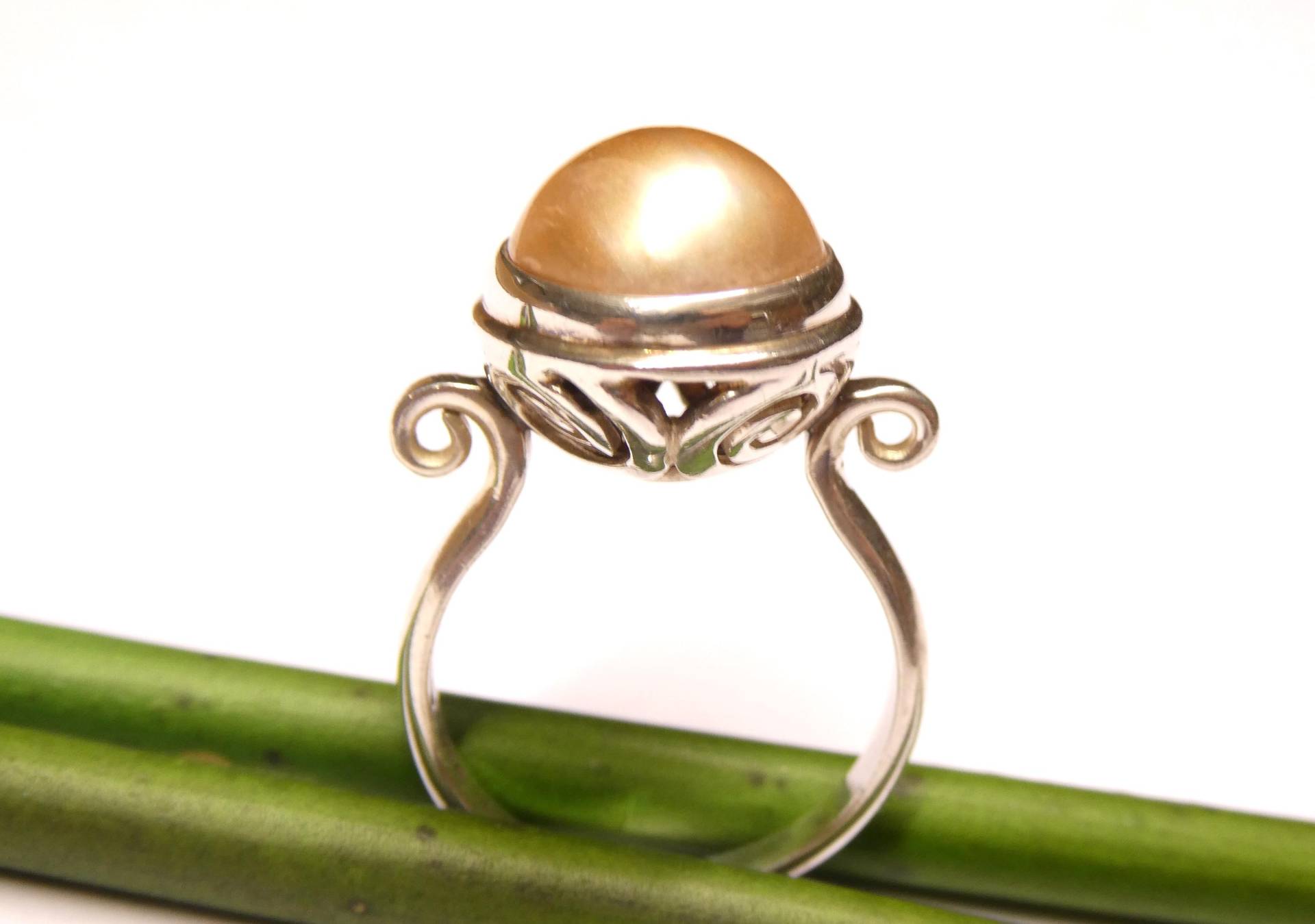 Perlenring, Ring Silber Ornamente, Echte Mabeperle Gold, Sterlingsilber von NaturprodukteBG