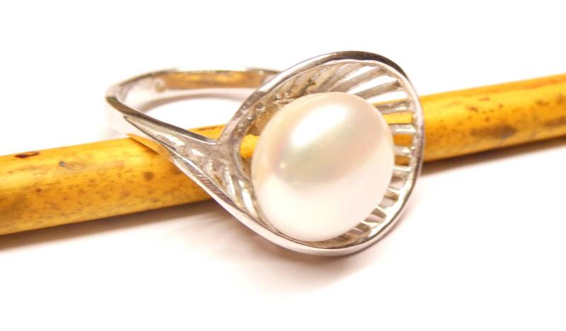 Perlenring, Ring Silber Ornamente, Süßwasserzuchtperle Weiss , Sterlingsilber von NaturprodukteBG