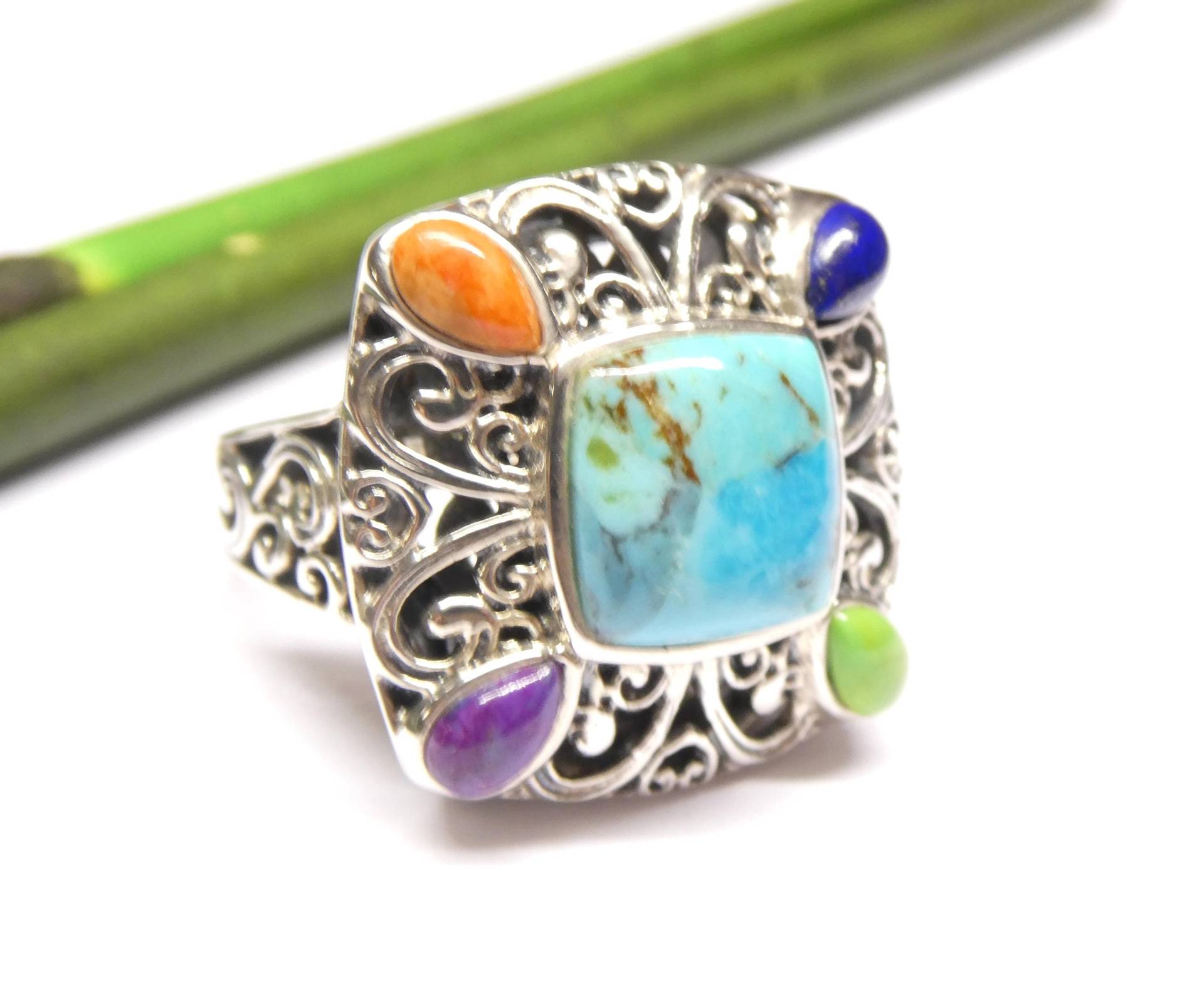 Ring Silber , Türkis, Lapis, Koralle, Aus Sterlingsilber Gearbeitet , 55-17.5 Schmuck Frauen von NaturprodukteBG