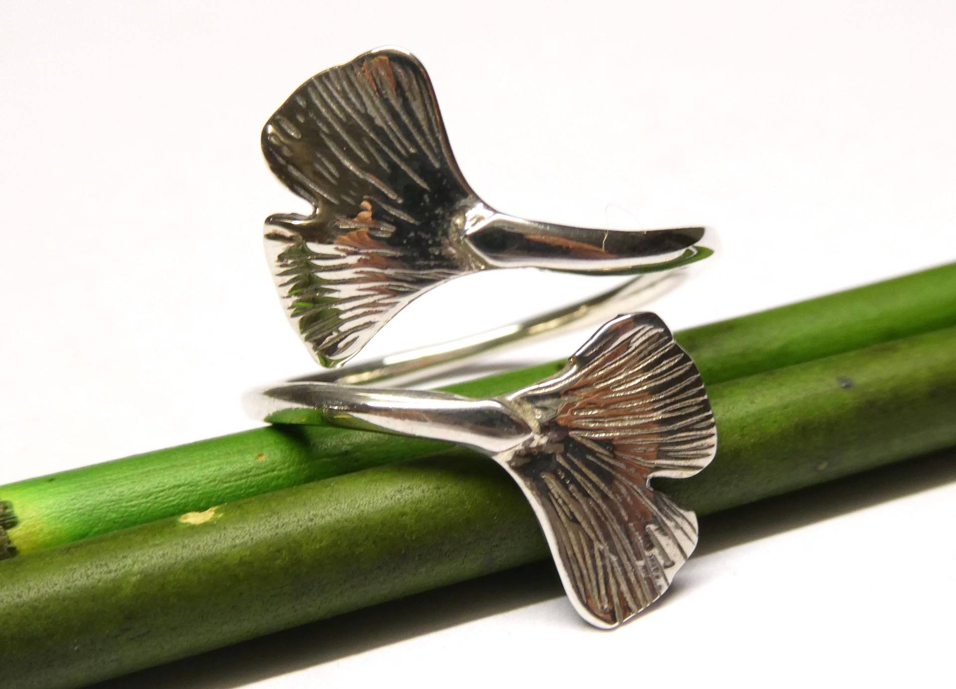Ring Silber Motiv Ginko , Ringschiene Offen Gr. 58-18.5 Aus Sterlingsilber Gearbeitet von NaturprodukteBG