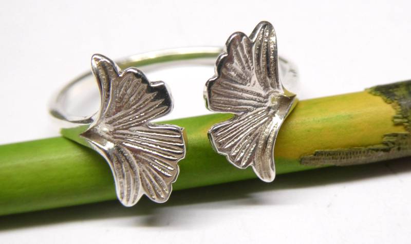 Ring Silber Motiv Ginko , Ringschiene Offen Gr. 58-18.5 Aus Sterlingsilber Gearbeitet von NaturprodukteBG