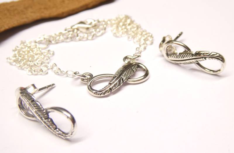 Set Ohrstecker Collier Silber , Motiv " Infinity - Seelenfeder Sterlingsilber Schmuck Für Frauen von NaturprodukteBG