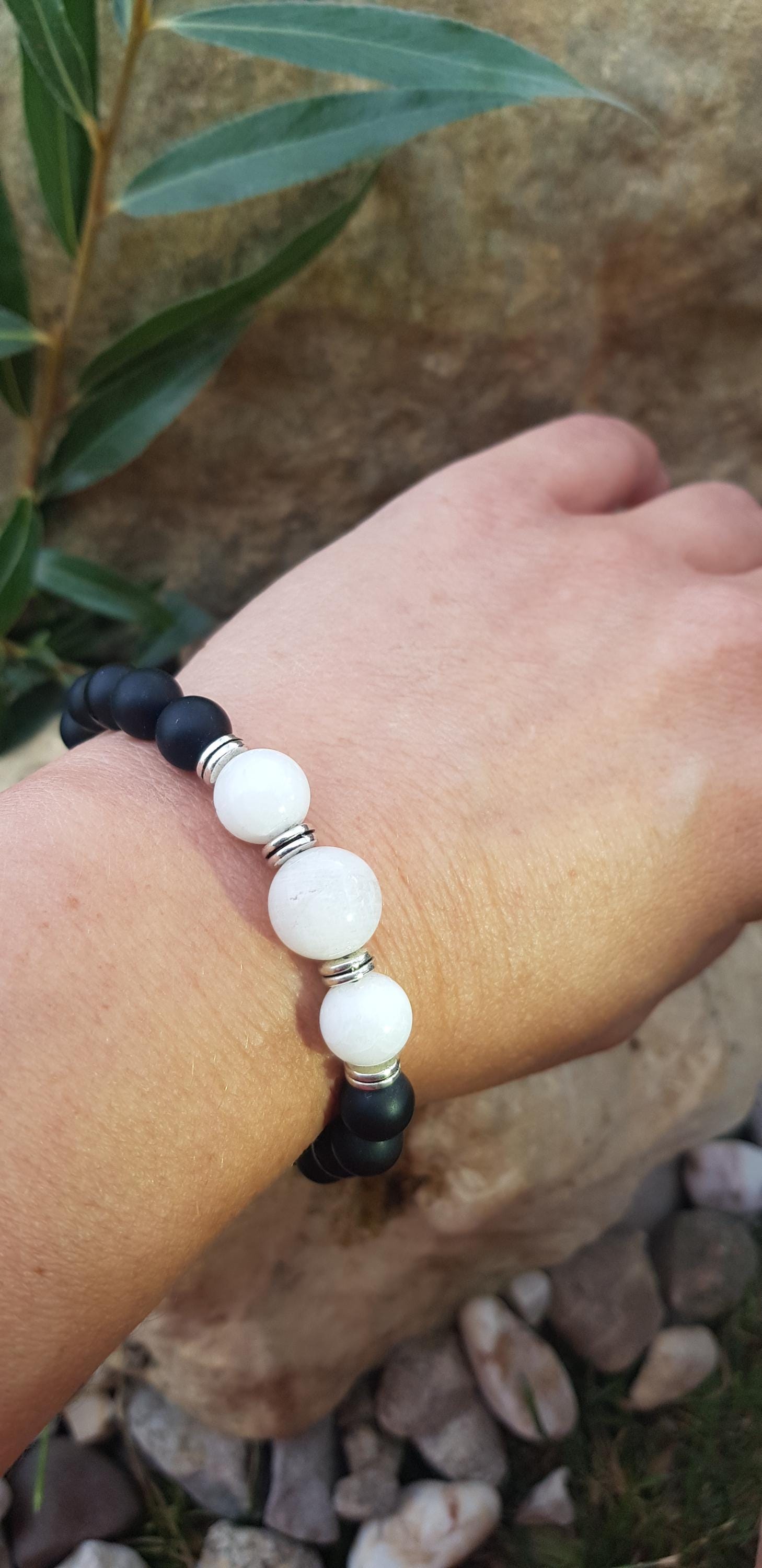 Armband Aus Onyx Und Kristall in Rot von NaturschmuckMagic