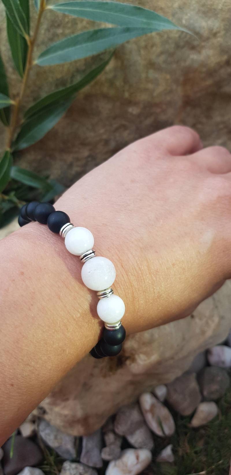 Armband Aus Onyx Und Kristall in Rot von NaturschmuckMagic