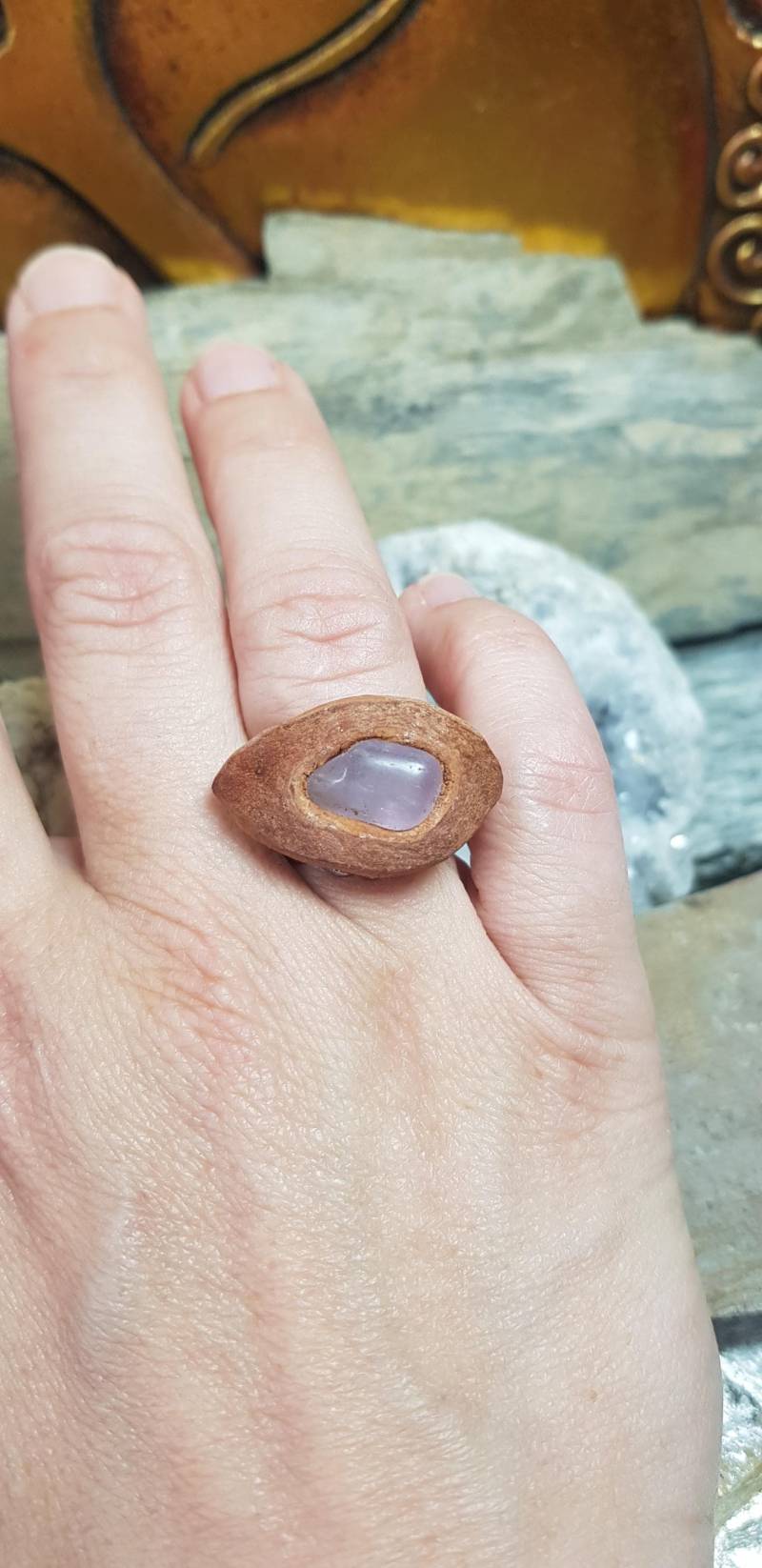 Ring - Amethyst Avocadokern Handgemacht Größenverstellbar von NaturschmuckMagic