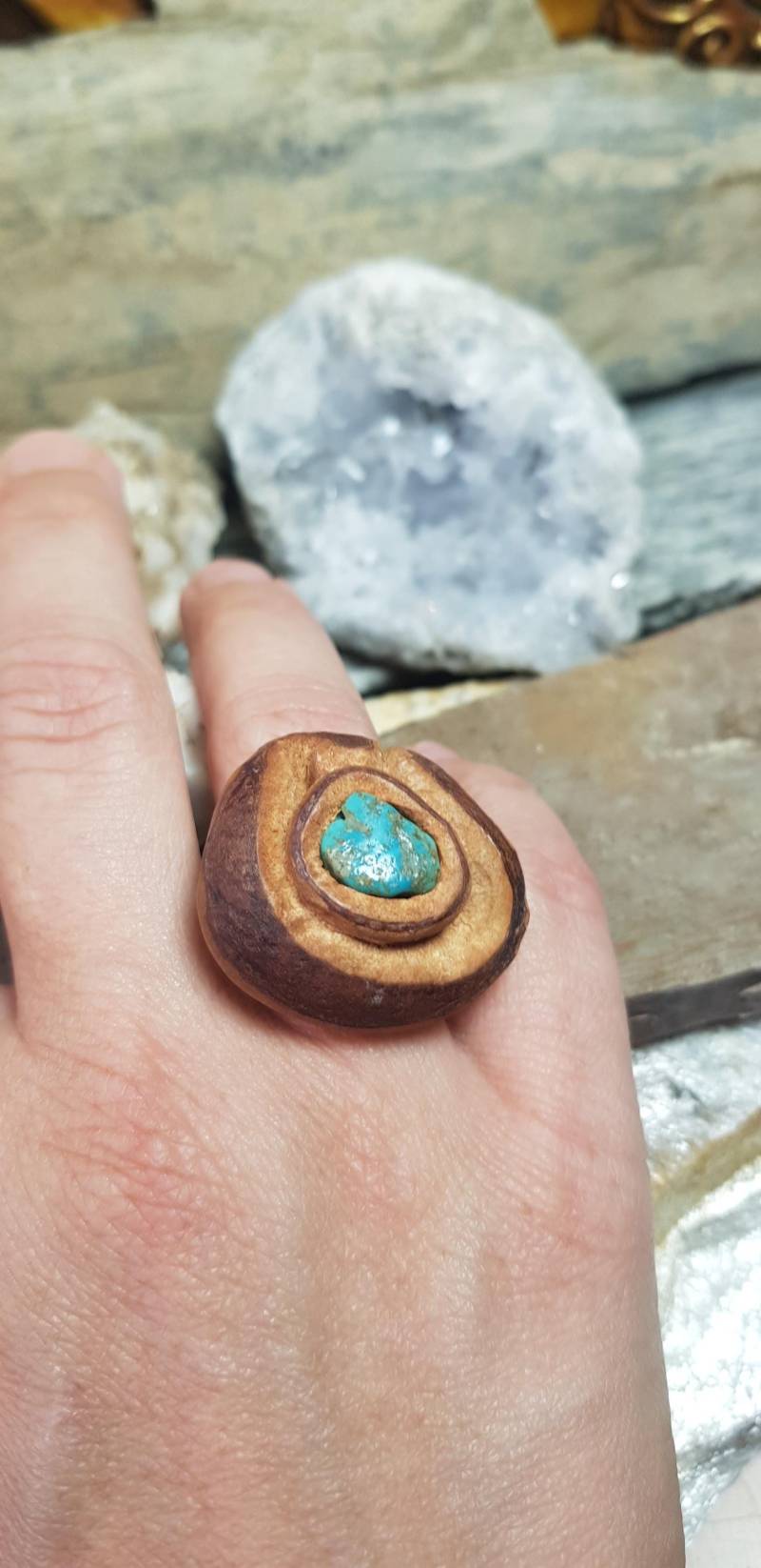 Ring Aus Avocado - Türkis Stein Handgemacht Größenverstellbar von NaturschmuckMagic