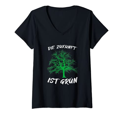 Damen Die Zukunft ist Grün Naturschutz Wahl T-Shirt mit V-Ausschnitt von Naturschutz Bienen Zukunft Grün
