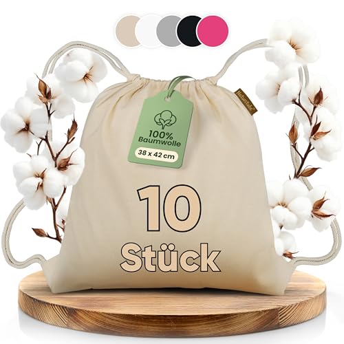 Naturstube® Baumwoll 10er SetNatur Turnbeutel Sportbeutel Zuziehbeutel Gymsack Sack Jute Schule Rucksack von Naturstube