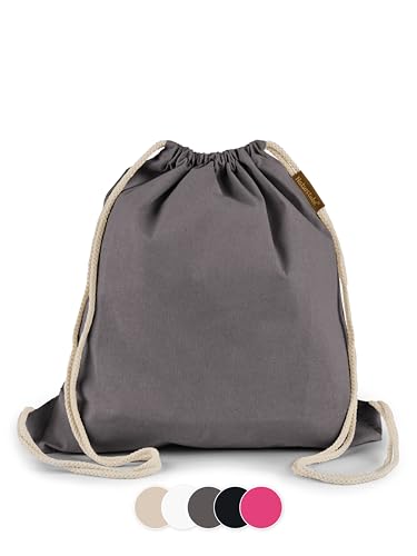Naturstube® Baumwoll Stoffbeutel Turnbeutel Anthrazit, Sportbeutel Zuziehbeutel Gymsack Sack Jute Schule Rucksack von Naturstube