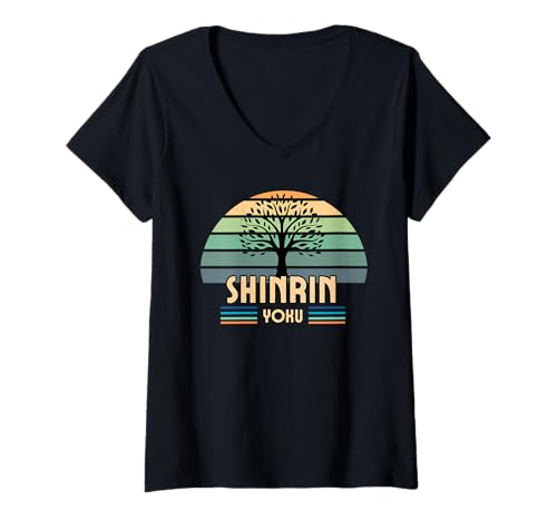 Damen Shinrin Yoku Waldbadender Waldtherapie Waldbaden T-Shirt mit V-Ausschnitt Damen Shinrin Yoku Waldbadender Waldtherapie Waldbaden T-Shirt mit V-Ausschnitt von Naturtherapie im wohltuenden Wald