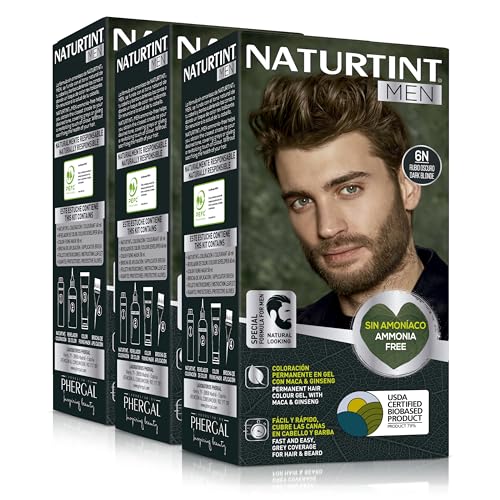 Naturtint Men Biobasiert | Ammoniakfreie permanente Färbung für Männer | 100% graue Haare & Bartfärbung | Natürliche & lang anhaltende Farbe | Natürliche Inhaltsstoffe | 6N Dunkelblond… von NATURTINT