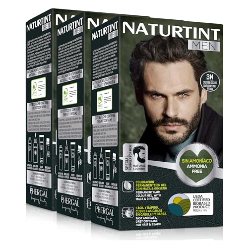 Naturtint Men | Permanente Haarfarbe Ohne Ammoniak Speziell für Männer | 100% Grauabdeckung | Natürliche und Langanhaltende Farbe | Natürliche Inhaltsstoffe | 3N Dunkelbraun | Packung mit 3 von NATURTINT