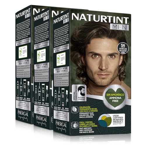 Naturtint Men | Permanente Haarfarbe Ohne Ammoniak Speziell für Männer | 100% Grauabdeckung | Natürliche und Langanhaltende Farbe | Natürliche Inhaltsstoffe | 5N Hellbraun | Packung mit 3 von NATURTINT