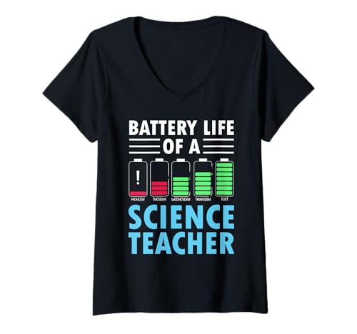 Damen Batterie Woche Lustiger Naturwissenschaft Lehrer T-Shirt mit V-Ausschnitt von Naturwissenschaft Lehrer Humor Energie