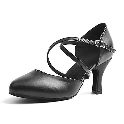 Naudamp Damen Leder Kreuzgurt Salsa Tanzschuhe Ballsaal Latin High Heel Tanzschuhe von Naudamp