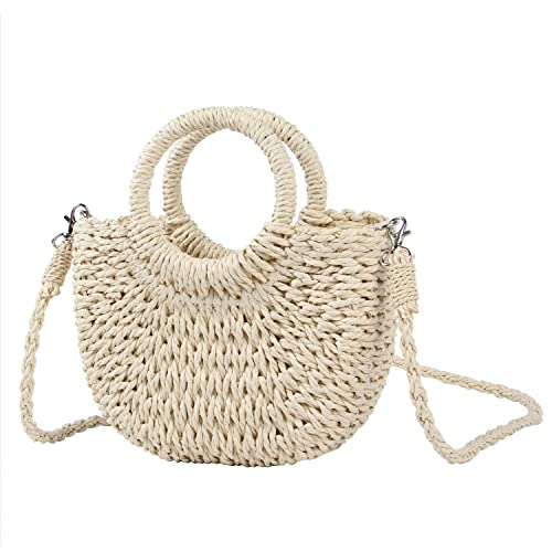 Naudamp Damen Stroh Strandtasche Handtasche Hobo Runder Griff Sommer Handgewebte Taschen Kleine Geldbörse mit Riemen von Naudamp