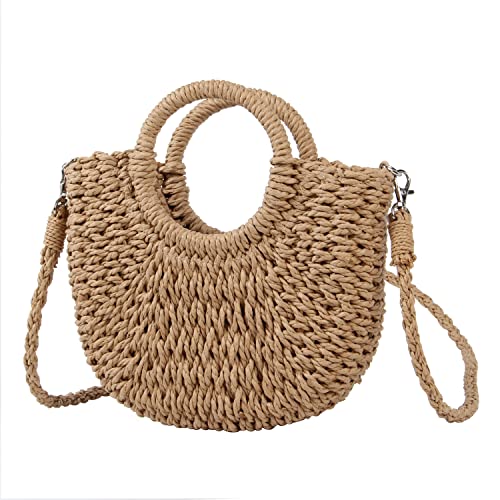 Naudamp Damen Stroh Strandtasche Handtasche Hobo Runder Griff Sommer Handgewebte Taschen Kleine Geldbörse mit Riemen von Naudamp