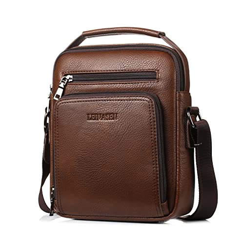 Naudamp Herren Umhängetasche Leder Umhängetasche Lässige wasserdichte Tasche Outdoor Sport Reise Handtasche von Naudamp