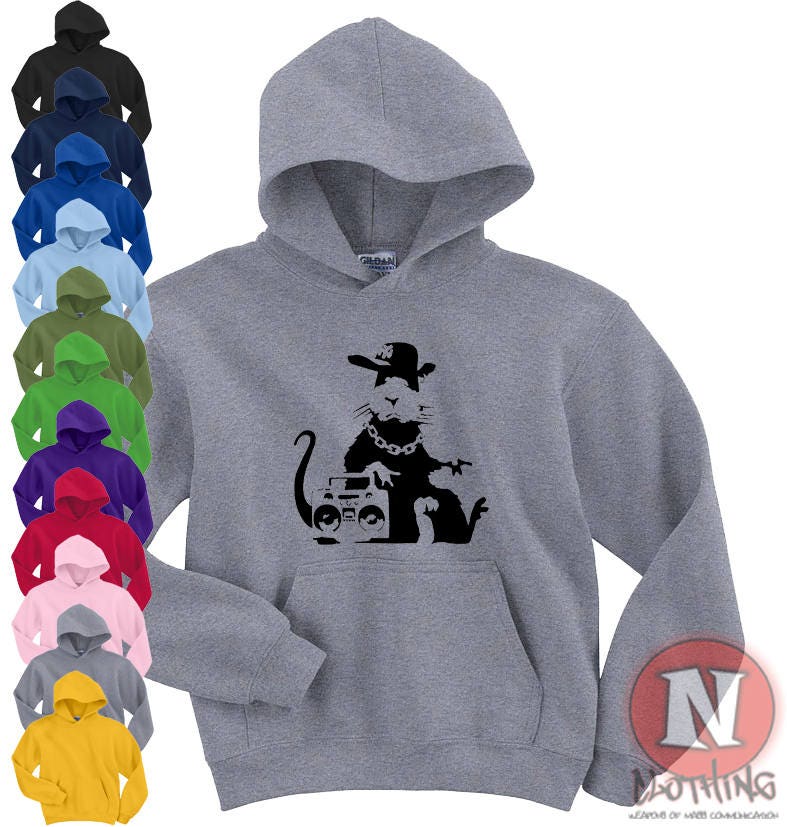 Banksy Gangster Ratte Hoodie Kapuzenshirt Bristol Street Art Hip Hop Schablone Rap von Naughteesclothing
