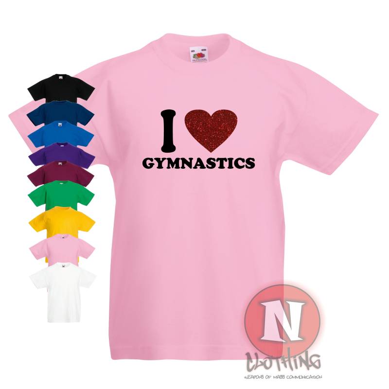 Ich Liebe Gymnastik Kinder T-Shirt. Künstlerisch, Tumbling, Freestyle. 9 Farben 7 Größen von Naughteesclothing