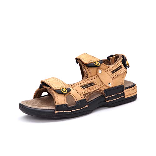 Naughtykids Outdoor-Sport-Doppelriemen Strandsandalen für Jungen, aus ersten Schicht Leder, wasserdicht und atmungsaktiv,(Golden-35 EU) von Naughtykids