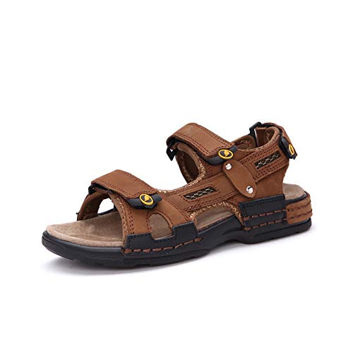 Outdoor-Sport-Doppelriemen Strandsandalen für Jungen, aus ersten Schicht Leder, wasserdicht und atmungsaktiv,(Hellbraun-32 EU) von Naughtykids