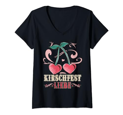 Damen Kirschfestliebe der Dom Naumburg mit Kirschen zum Kirschfest T-Shirt mit V-Ausschnitt von Naumburg Saale Kirschfest Reise Burgenland Tees