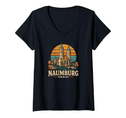 Damen Naumburg (Saale) – Domstadt mit Herz T-Shirt mit V-Ausschnitt von Naumburg Vibes