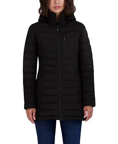 Nautica Damen 3/4-Jacke mit Kapuze aus mittelschwerem Stretchmaterial Jacke, tiefschwarz, Medium von Nautica