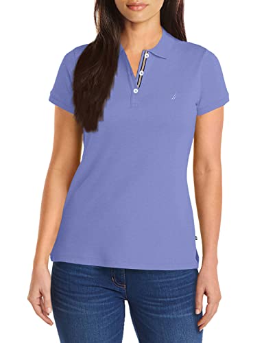 Nautica Damen 3-knopf-Kurzarm-Poloshirt aus 100% Baumwolle Polohemd, Deep Peri, Mittel von Nautica