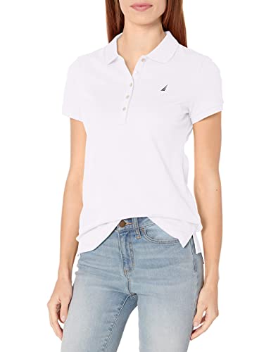 Nautica Damen 5-Button Short Sleeve Breathable 100% Cotton Polo Shirt Poloshirt, Bright White, Groß von Nautica